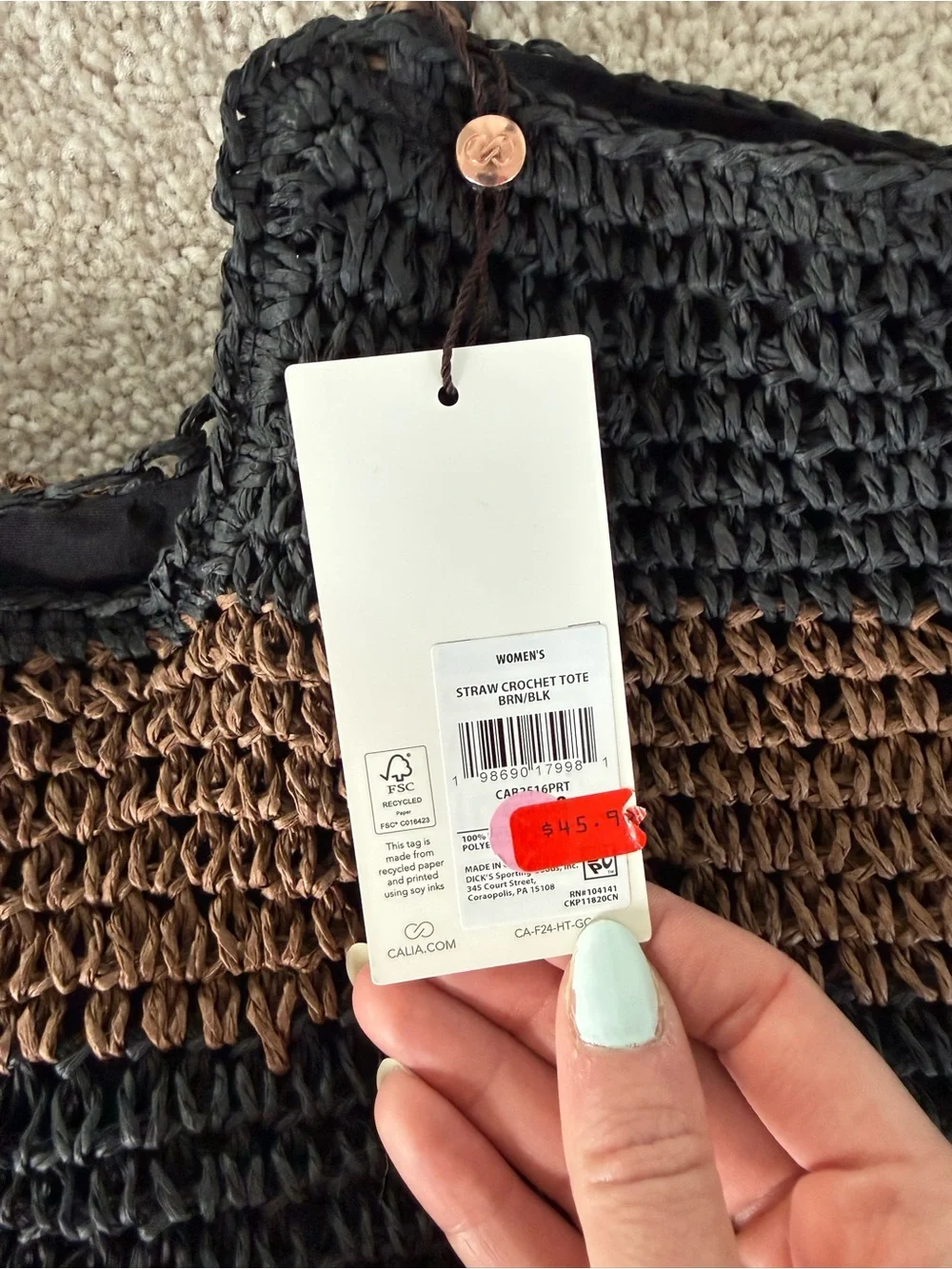 Calla Brown & Black Striped Crochet Tote